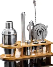 10-Piece Cocktail Shaker Set with Bamboo Stand - Stainless Steel Bar Tool Kit (350ML)