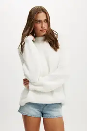 [Cotton On Women] Cotton On Women - Luxe Rib Mock Neck Pullover - White XS WHITE