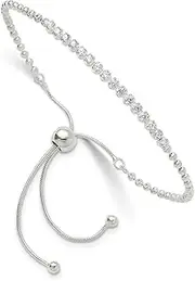 [JewelryWeb] 2.45mm 925 Sterling Silver Polished Sparkle Cut With CZ Simulated Diamond Adjustable Bracelet Link-Bracelet for Women