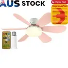 Ceiling Fan LED Lamp E27 Socket Fan Light Remote 42cm (Pink Crystal Shell)