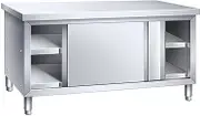 Snaweo Stainless Steel Table, Commercial Stainless Steel Table with Sliding Doors, Commercial Kitchen Prep Table with Cabinet for Home, Restaurant, Hotel and Garage(80x50x80cm)