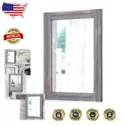 Large Rectangular Grey Wood Wall Mirror for Bathroom and Living Room Decor