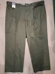 St. John's Bay NEW Worry Free Pant Mens 50 x 29 Relaxed Fit Green Pleated Work