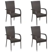 Stackable Outdoor Chairs 4 pcs Poly Rattan Brown vidaXL