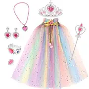 Frozen Fairytale Princess Elsa Cloak Tiara Accessories Set Girls' Movie Cosplay Halloween Rosy Pink Blue Purple Cloak Necklace Gauntlets Carnival Masquerade Pl