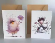 Whimsical Greeting Card Set - Fun Animal & Kid Designs
