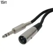 15FT XLR 3P Male to 6.35mm 1/4" Male TRS Stereo Audio Balanced Microphone Cable