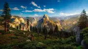 Playmat Desk Mat Anime mountains nature landscape blue sky trees half Play