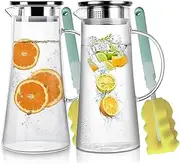 Glass Pitcher with Lid and Spout Set of 2 Heat Resistant Glass Water Jug with Stainless Steel Lid 1500ml Good for Coffee Juice Beverage Pitcher for Juice and Iced Tea Pitcher Water Carafe