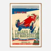 Galrie 1er Grand Prix de Marseille 1946 - Vintage Racing Poster Art by André Bermond, Wood Frame, A0 84 x 119cm (33 x 47inch)