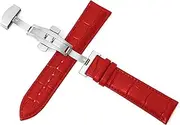 [WAHRE] Leather Strap Watchbands 12-24 Watch Strap 22mm Watch Band Double Press Automatic Butterfly Clasp(Red,17mm)