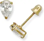 [JewelryWeb] 14k Yellow Gold 6x4mm Pear Shaped CZ Simulated Diamond Screw Back Earrings Stud Earring for Women