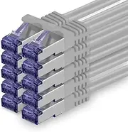 Cat.7 Network Cable 10 m - Grey - Pack of 10 - Cat7 Patch Cable (SFTP/PIMF/LSZH) Raw Cable 10 Gb/s with Rj 45 Connector Cat.6a - 10 x 10 m Grey