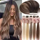 Traceless Tape in Real Human Remy Hair Extensions Skin Weft Brunette Balayage US