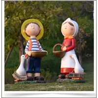 在飛比找蝦皮購物優惠-鄉村風 戶外大型農村男女孩娃娃擺飾品 男孩女孩人偶提花籃玩偶
