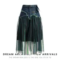 在飛比找ETMall東森購物網優惠-小眾設計牛仔拼接高腰網紗半身裙