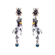 3PCS Retro Magic Hands Spider Drop Crystal Silver Dangle Earring Gift for Women