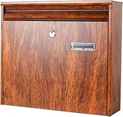 Exquisite Mailbox Simple Mailbox Metal Post Box Rectangular Drop Box Creative Wooden Texture Parcel Box with 2 Keys and Lock Suggestion Box Safer
