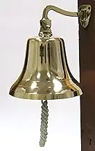 Enormous Wall Hanging Ship Bell With Rope - Polished Brass Dinner Bell for Indoor/Outdoor Nautical Decoration - 10" Maritime Decor With Mounting Hardware Bracket