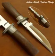 Adam Shaw's CUSTOM HAND MADE BOWIE KNIFE BURL WOOD HANDLE DAMASCUS GUARD