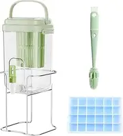 Blissify Refrigerator Cold Kettle with Faucet, 2L Water Pitcher with Handle, Portable Outdoor Juice Jug with Stand, Ice Cube Tray, Bursh for Iced Tea, Sangria, Lemonade, Milk, Green