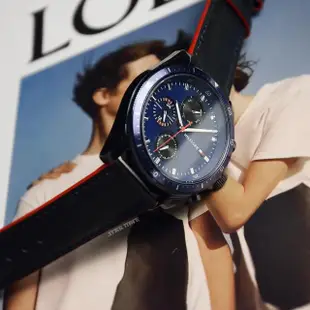 【Tommy Hilfiger】Parker系列 藍殼 藍面 三眼日期顯示 深藍色皮革錶帶 手錶 男錶(1791839)