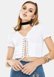 [ZEMETA] Eyelet Tie Up Crop Top