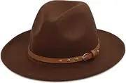 [Koreshion] Women's Wool Fedora Hat Wide Brim Felt Caps with Belt Buckle Floppy Panama Hats