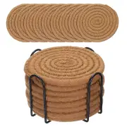 8 Pcs Drink Coasters with Holder,4.3 Inches Caramel
