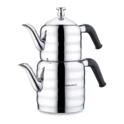 Mina Stainless Steel Double Turkish Teapot Set with Bakelite Handles