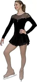 [ChloeNoel] (Child Extra Small, Black) - Chloe Noel Figure Skating Velvet Double Layer Mesh Skirt Dress DLV04