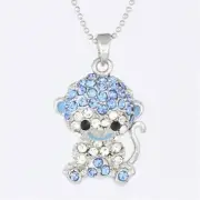 Blue Rhinestone Crystal Cheeky Monkey Doll Pendant Necklace P894