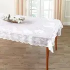 Silent Night 60” x 84” Rectangular White Lace Nativity Tablecloth