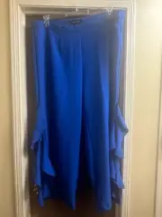 Ashley Stewart Women Ruffle Split Leg Pants 26 Royal Blue
