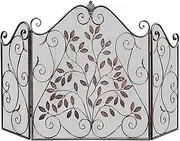Fireplace Screen Guard, Fireplace Guard Elegant Leaf Fireplace Screen Red Copper， Porable Foldable Fire Guard Wrought Iron Frame with Mesh for Open Fire/Gas Fires/Log Wood Burner， 32inch