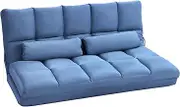 HOMCOM Convertible Floor Sofa Chair, Folding Couch Bed, Guest Chaise Lounge with 2 Pillows, Adjustable Backrest and Headrest, Blue