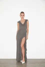 Marta Ruffle Sheer Maxi Dress in Charcoal
