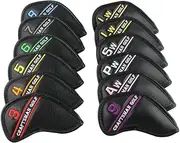[CRAFTSMAN GOLF] 12pcs or 1pc Black Leather Golf Iron Head Covers Set Headcover Colorful Number Embroideried for Callaway Ping Taylormade Cobra Also Custom Version w/Your Name