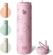 Bottle Bottle Insulated Water Bottle 24oz with Straw Lid and Handle for Sports Travel Gym Stainless Steel Water Bottles Double-Wall Vacuum Metal Bottles Leak Proof BPA-Free (Pink Flower)