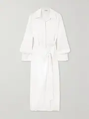 [SIMKHAI] SIMKHAI - Samba Wrap-effect Satin Midi Shirt Dress - Ivory - US4 US 4 Ivory