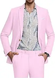 [Diaryan] Men's Suit Tencel Linen Two Piece Slim Fit Summer Grooms Wedding Prom Dress Tuxedo Suits for Men Blazer Pants Set