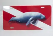Marine Sports Air Brush Manatee Dive Flag Plate Red/White