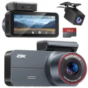 Dash Cam Front and Rear，2.5K QHD 3.39" Dash Camera for Cars with 64GB Card, 1...