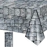 1 Pack Cobblestone Tablecloth Stone Printed Table Cover Medieval Table Decoration Plastic Tablecloth Stone Brick Tablecovers for Medieval Castle Knight Themed Party Supplies, 4.3 x 7.2 Feet