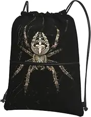 EdWal Scary Spider Print Drawstring Backpack Gym Bags Sports Bags With Zipper Pocket For Travel Beach, Black, One Size