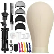 23" Canvas Block Wig Head, Wig Stand Tripod Mannequin Hair Accessories 125 Pcs