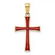 14K Yellow Gold Red Enameled Cross Charm