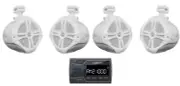 Soundstream MHU-32 Marine Boat Bluetooth Receiver+(4) 8" White Tower Speakers