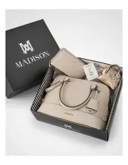 [Madison Accessories] Grace Satchel, Wallet & Mini Coinpurse Giftbox in Beige