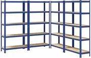 5-Layer Standing Shelves 4 pcs - Sturdy Galvanised Steel & Engineered Wood Storage Shelf for Home, Office, Garage - Space-Saving Bookcase for Small Spaces